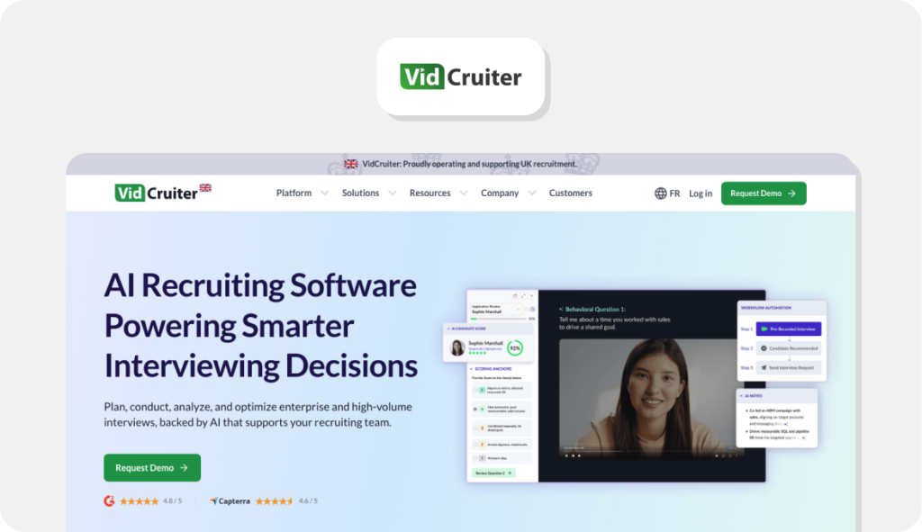 Screenshot of VidCruiter homepage