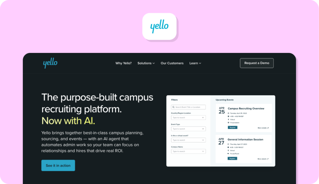 Screenshot of Yello's homepage