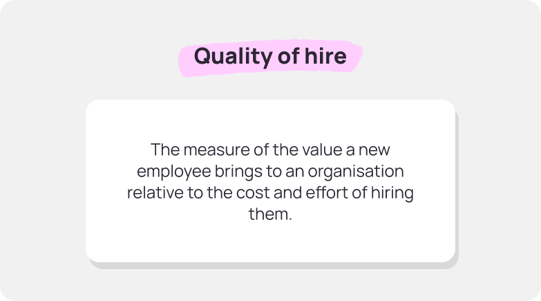 A definition of what the term "quality of hire" means.